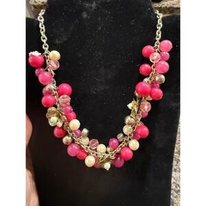 Robert Rose Pink Magenta Cluster Statement Necklace Floral Charms Faux Pearl